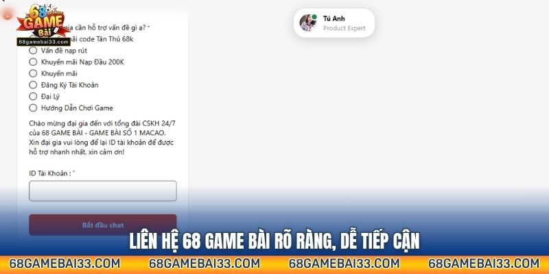 Liên hệ 68 Game Bài rõ ràng, dễ tiếp cận